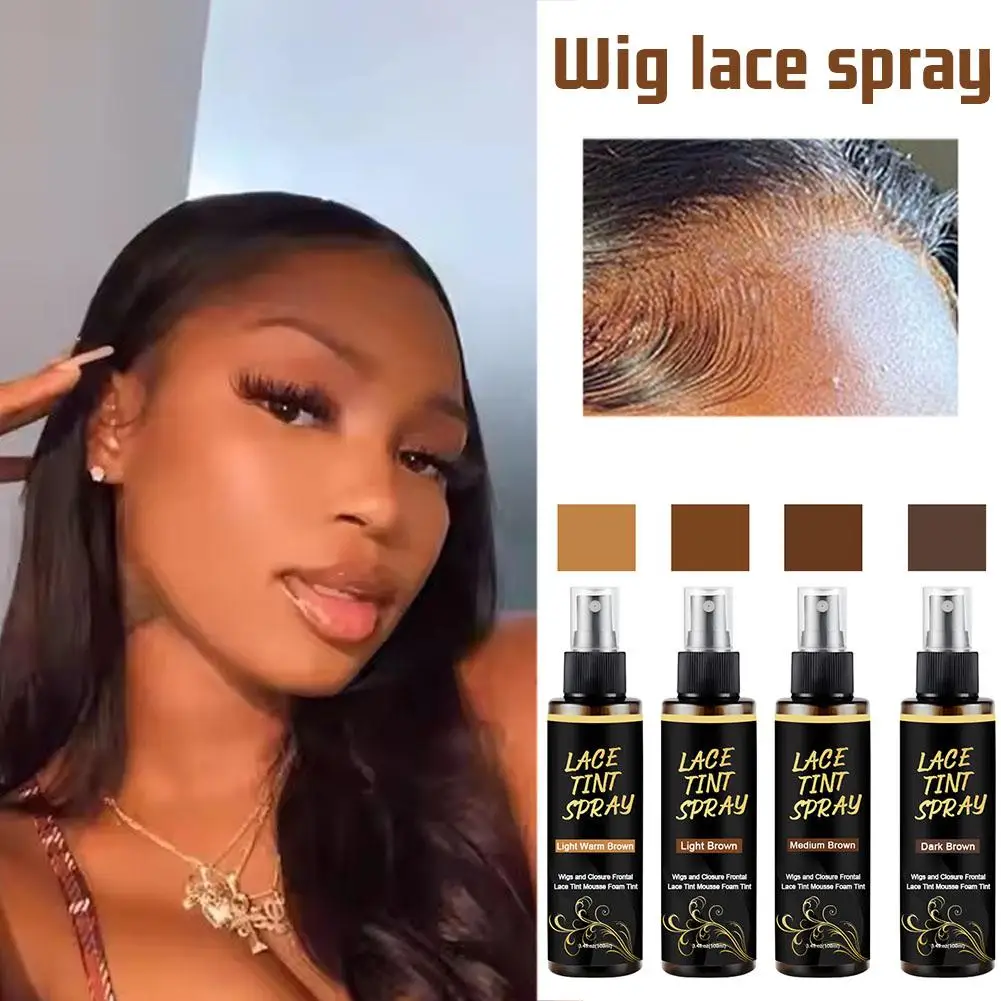 Flechazo Lace Tint Spray For Wigs Dark Brown Middle Brown Light Brown Lace Tinted Spray Lace Tinting Mousse For Lace Melt 100ML