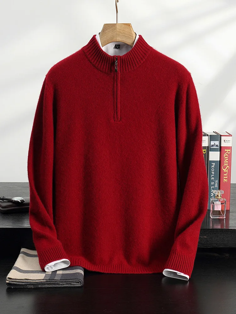 Maglione di cashmere 100% da uomo nuovo Mezza cerniera Pullover con collo a lupetto Autunno Inverno Maglieria di cashmere Smart Casual Abbigliamento morbido e caldo