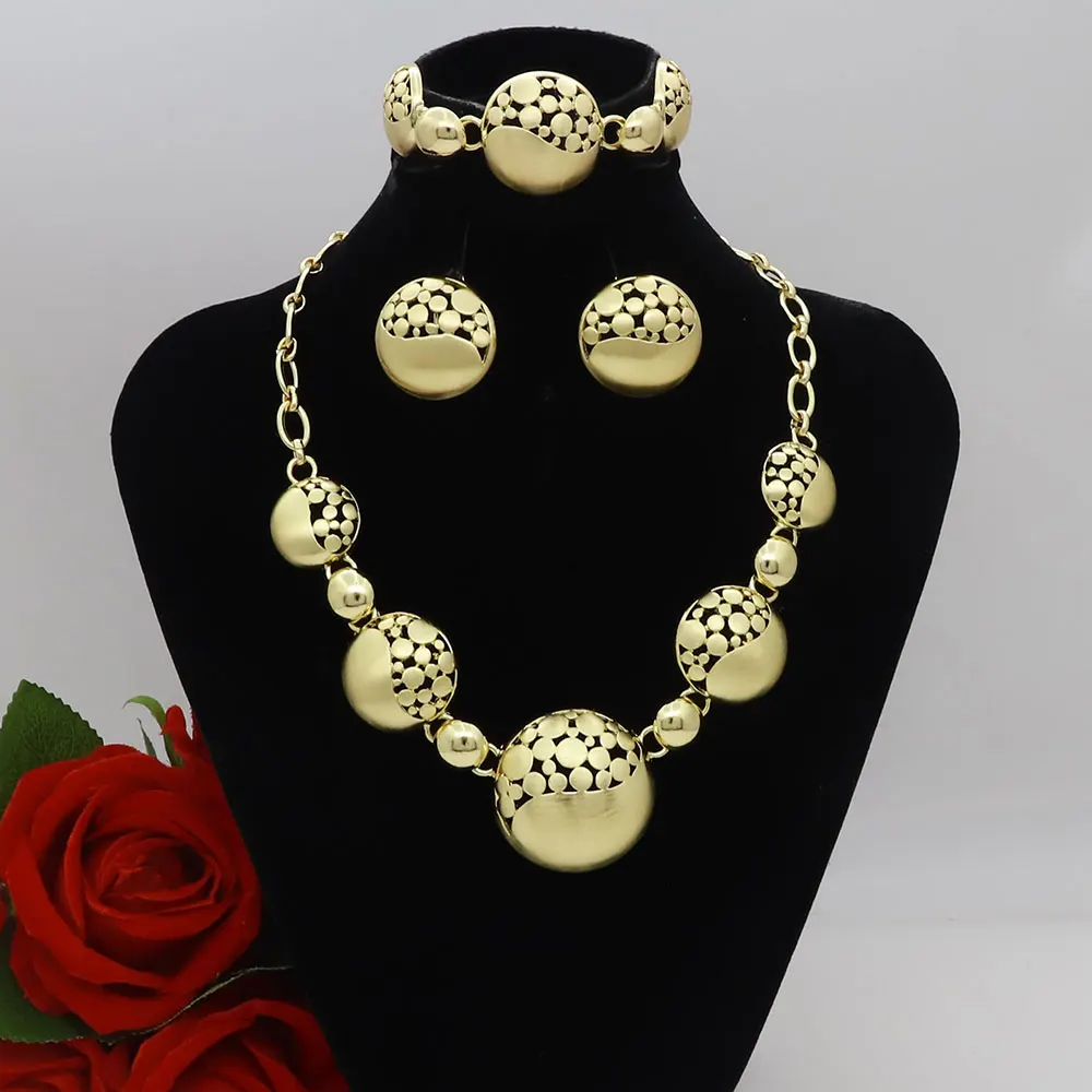 

Изысканные ювелирные изделия для женщин, бразильское позолоченное роскошное ожерелье, золотой шар, бусины, кулон, браслет, серьги, свадебные украшения