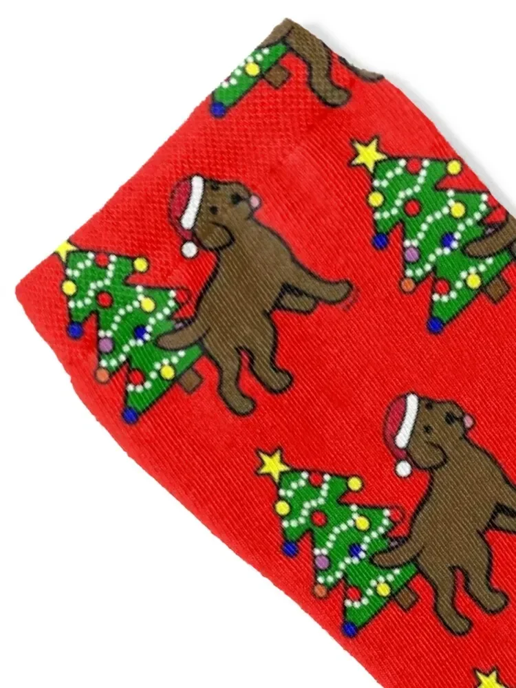 Chocolate Labrador Puppy and Christmas Tree Socks Crossfit compression gym Women Socks Men's