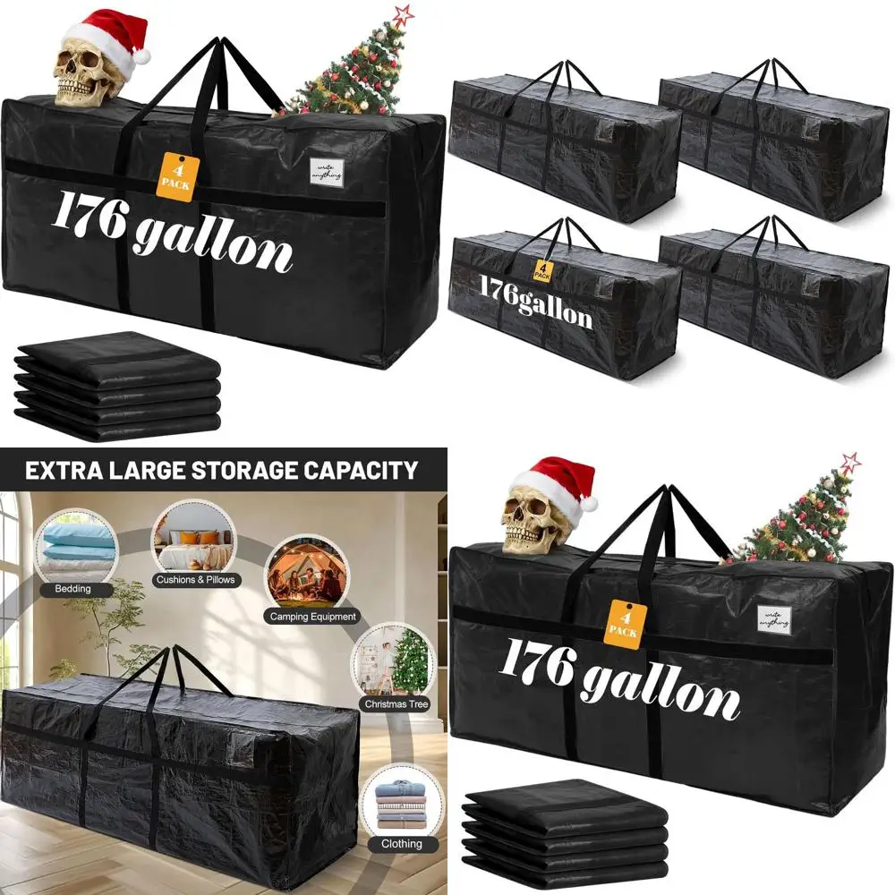 

4-Piece Heavy-Duty XXL Moving Bags for Christmas Trees, 176 Gallon Capacity, Foldable with Zipper and Handles
