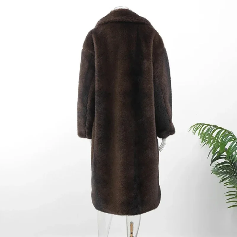 Pardessus long en fausse fourrure pour femme, manteau chaud pour femme, peluche moelleuse, peluche épaisse, simple boutonnage, sourire, nouveau, hiver