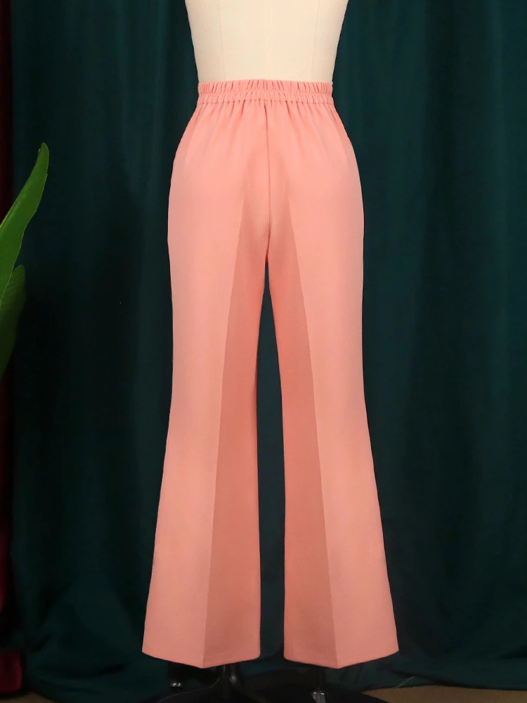 Wide Leg Pants Plus Size Women High Elastic Waist Pink White Long Capris Office Lady Casual Wear Trousers Autumn Winter New 2023