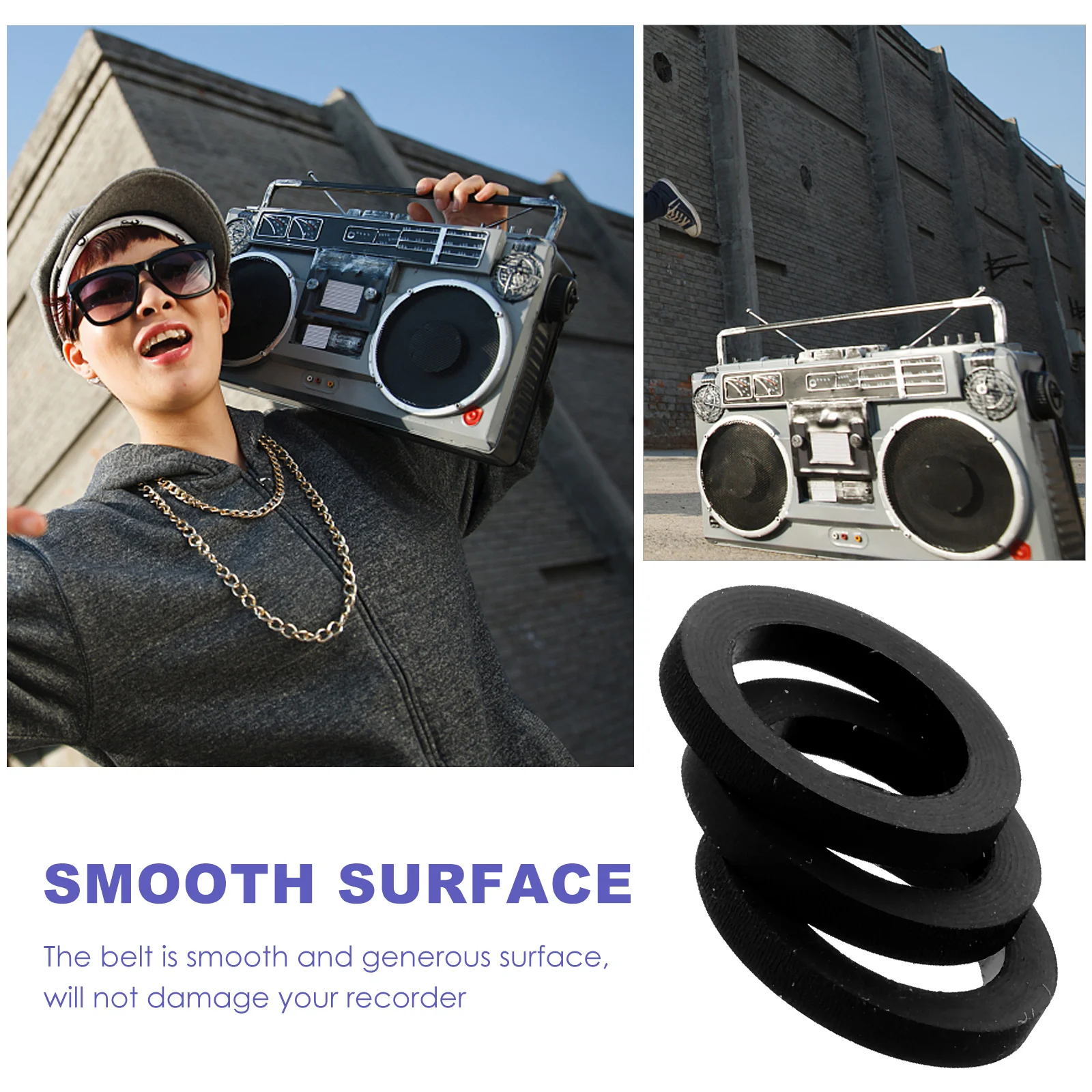 

3pcs Cassette Player Belts Rubber Pulley 10-14-1.8mm Black Drive Timing Recorder Tape Rings Music Replacement