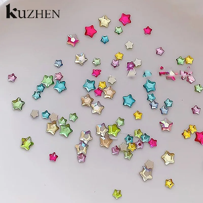 50 Pcs Star 4/6MM Glittering Flat Back Acrylic Crystals Mini Nail Art Rhinestones Color 3D DIY Manicure Decorations Diamond