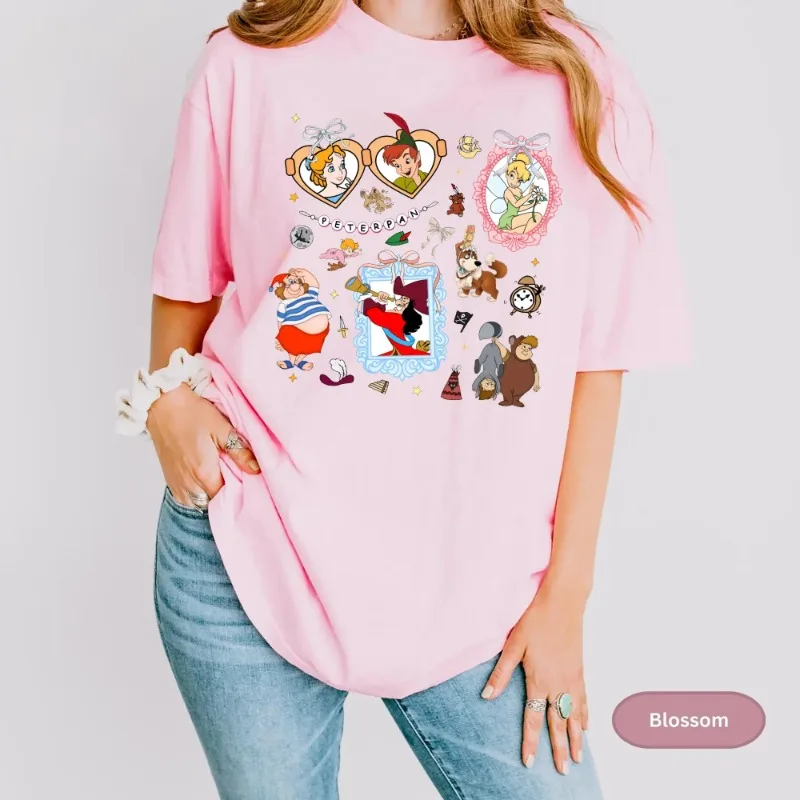 

Teen Coquettish Bow Peter Pan T-Shirt Peter Pan Wendy Tinker Bell T-Shirt Neverland Never Grows Up Disney Girls Travel Shirt