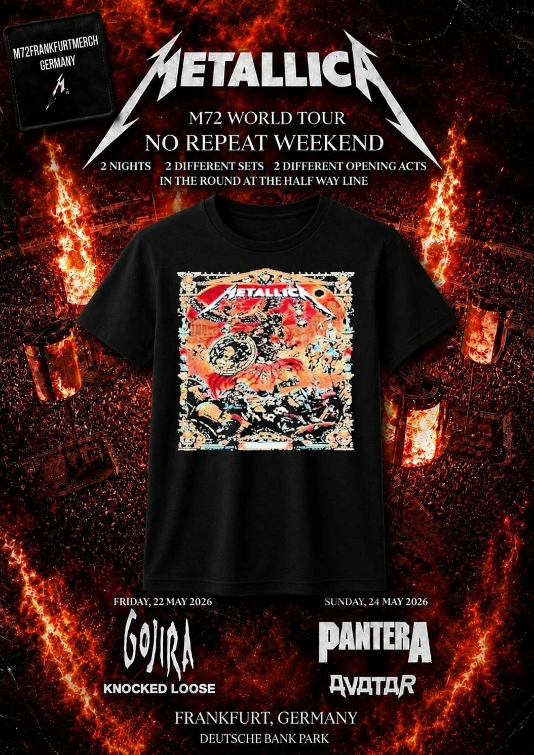 Metallica 2026 Frankfurt Tour No Repeat Weekend Merch T-shirt 100% Cotton Heavy Metal Rock Band Tee Unisex Summer Casual Tops