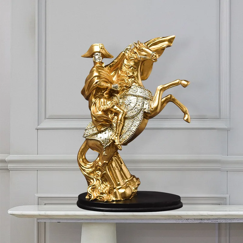 Knight Napoleon Riding A Horse Medieval Statue Resin Statue Retro Armor Warrior Sculpture Home