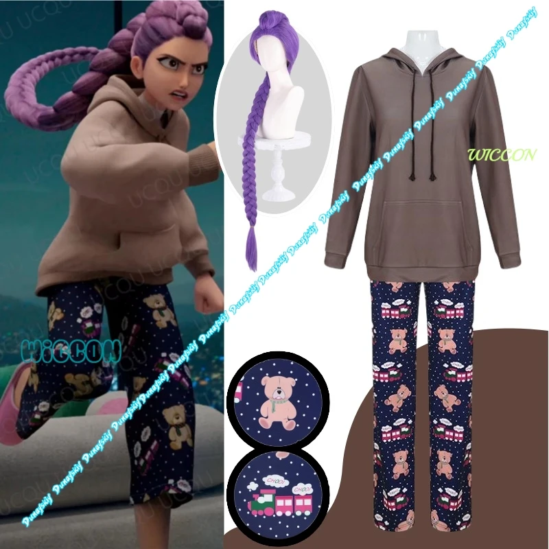 

KPop Rumi Demons Hunter, платье для косплея, юбка для сна с принтом и пижама, костюм, парик для женщин и девочек, 2025 год, фильм, вечеринка на Хэллоуин