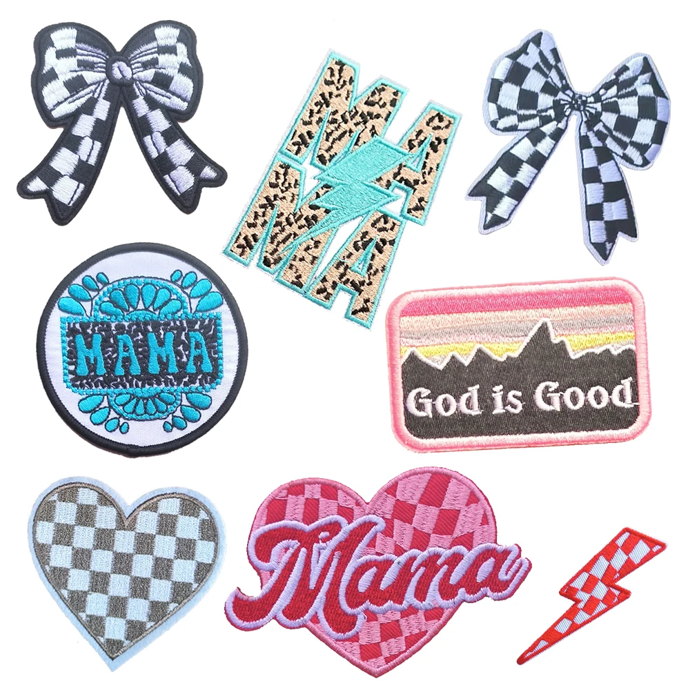 MAMA Emblem Embroidered Cloth Stickers Cartoon Flowers DIY Iron Clothing Patches