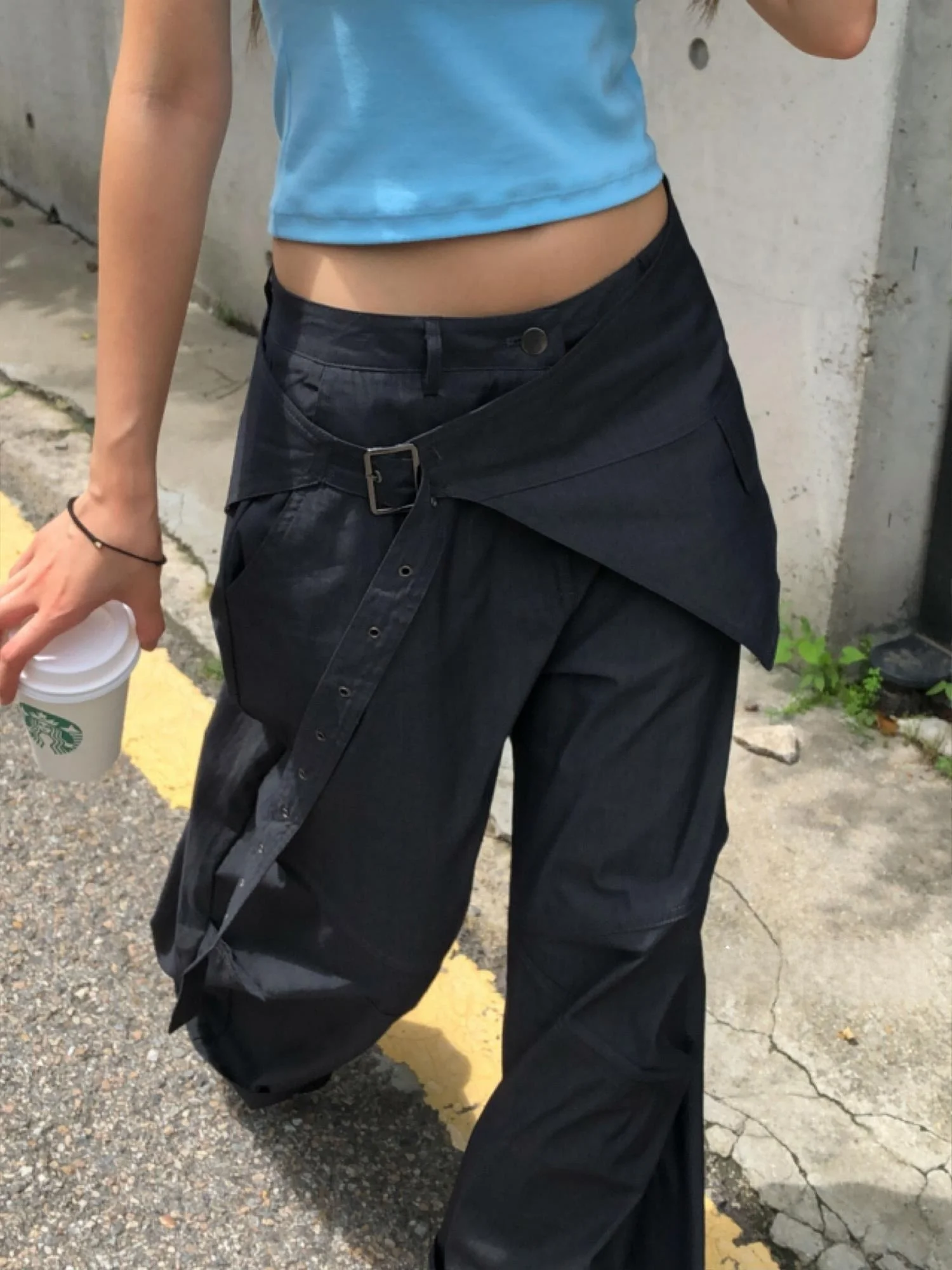 

Stylish Casual Loose Wide Leg Pants Women's Fashion Layered Vintage Design Simple Attractive High Waist Zipper Pure Color