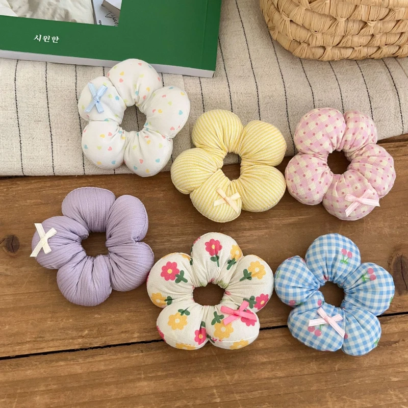 

Floral Checkered Sponge Hairband Children's Elastic Hair Accessory Tie-Style Hairband Rope-Decorated Headpiece Head Adornment