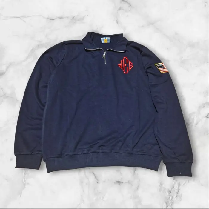 

Мужская толстовка в американском ретро-стиле с вышивкой, на молнии до четверти, популярная модель Y2K, с воротником-стойкой, оверсайз, мужская одежда