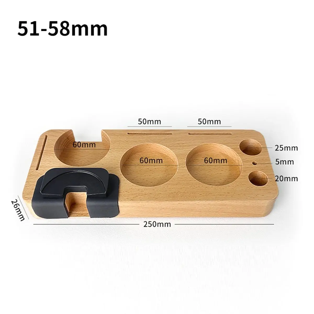 A67T NEW Wooden Espresso Tamper Base with Non-Slip Silicone Integrated Coffee Press Support for 51/54/58mm Portafilters Tamping