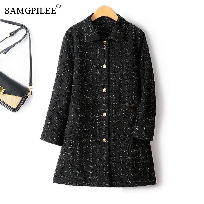 

Korean Reviews Many Clothes New Thickened Quilted Turn Down Collar Single Breasted Plaid A Line Bright Silk Woolen Jackets Women