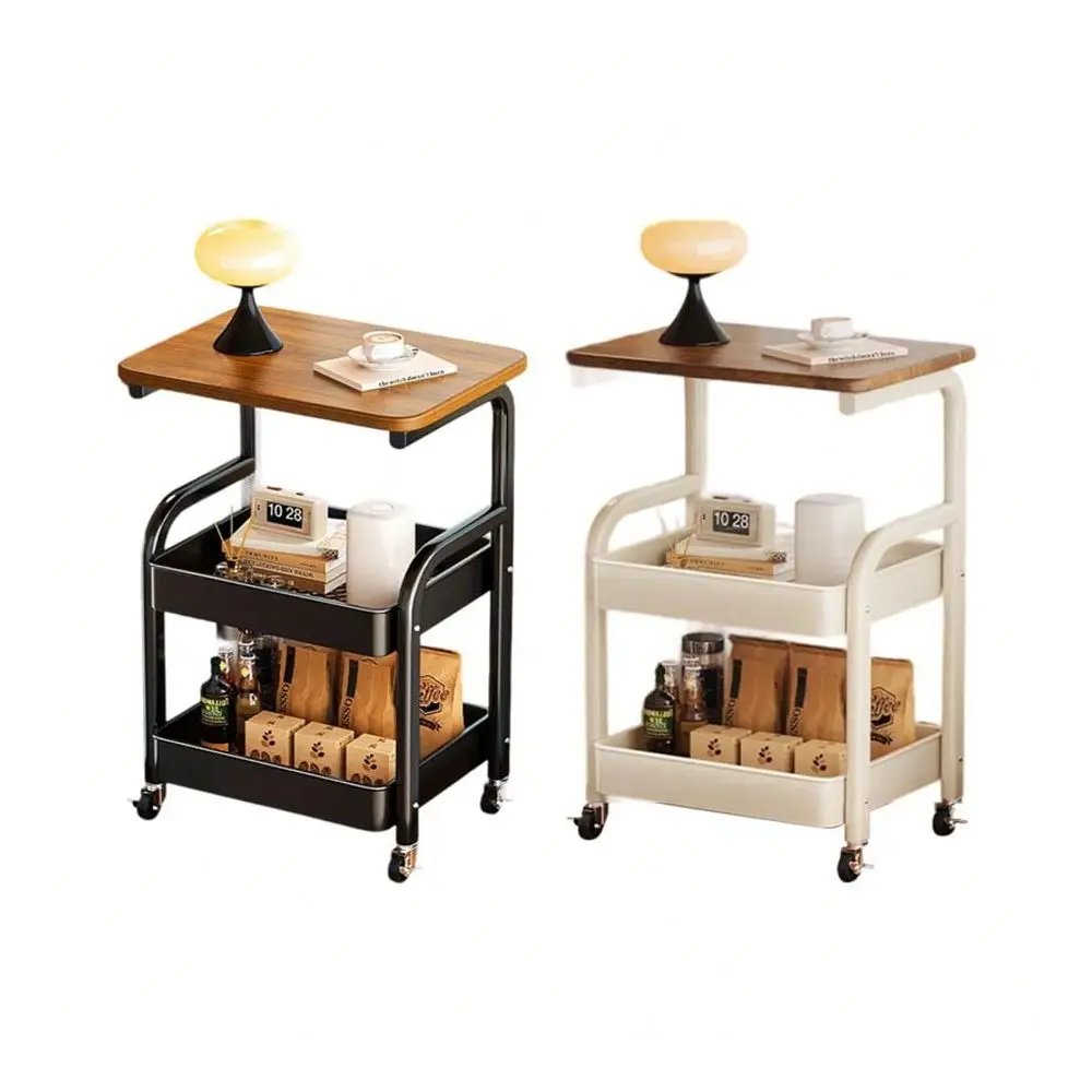 

Side Table, Portable Desk With Storage Shelves, TripleLayer Table, Small Desk For Small Spaces, Rolling Mobile Bedside Table, F