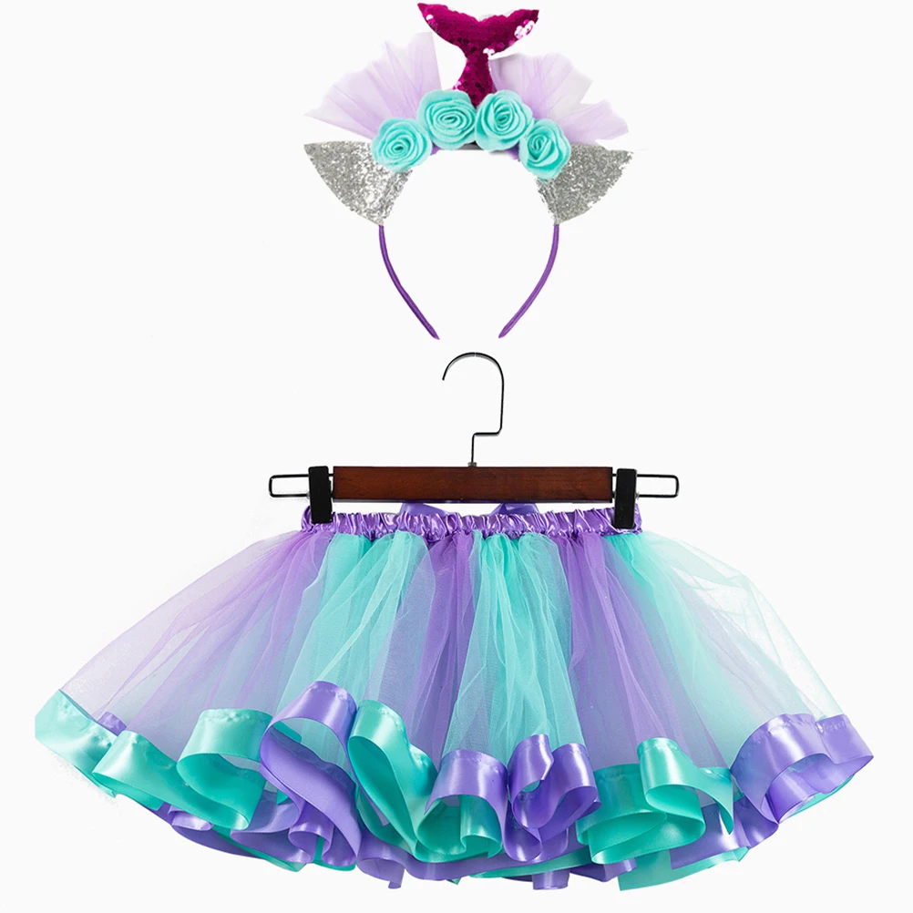 

Girls Mesh Tutu Skirt Set Mermaid Headb Soft Durable Safe Stylish Princess Costume for Party Birthday Halloween