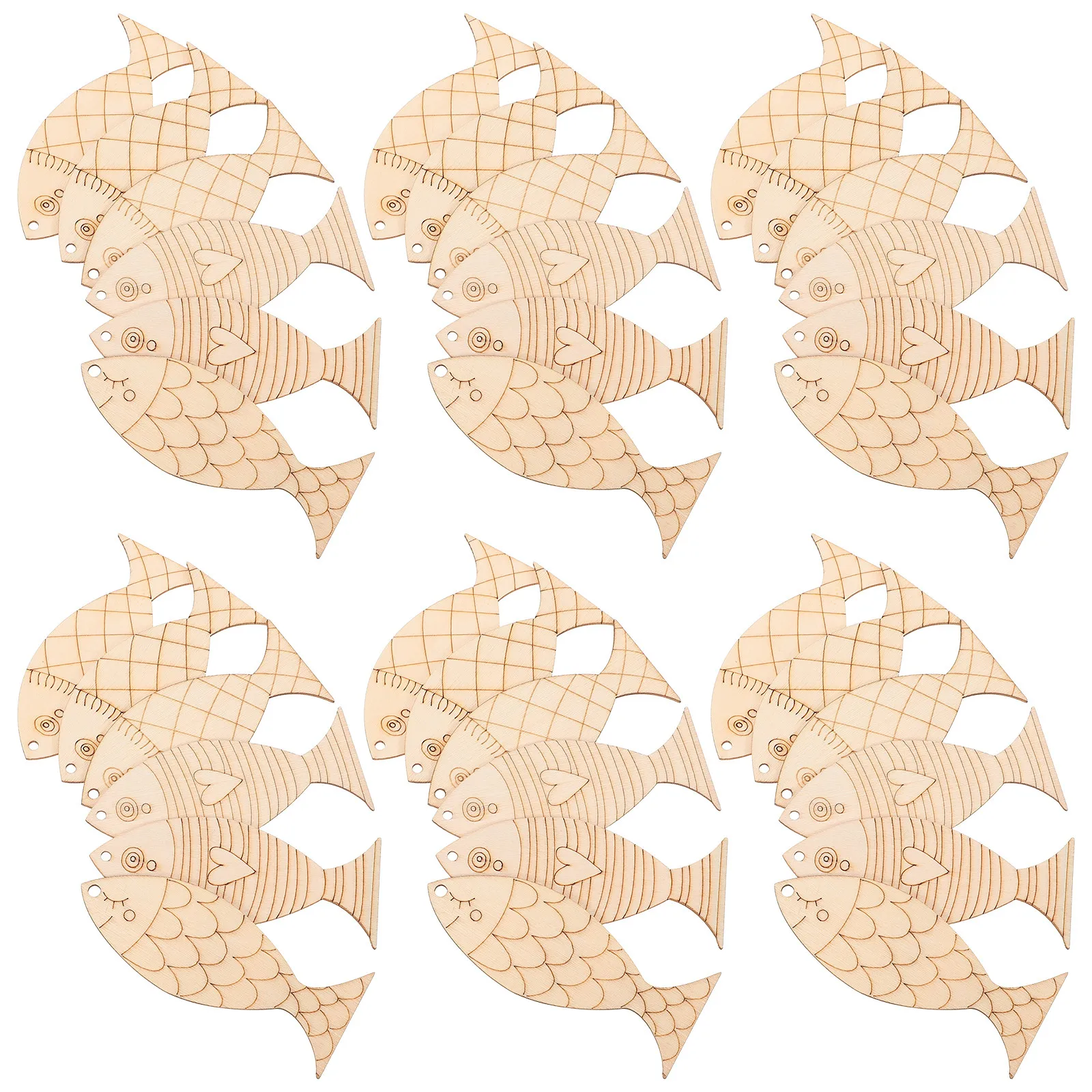 

200Pcs Wooden Fish Wall Hanging Decor Rustic Nautical Coastal Beach Mediterranean Style Paintable DIY Craft Ornament