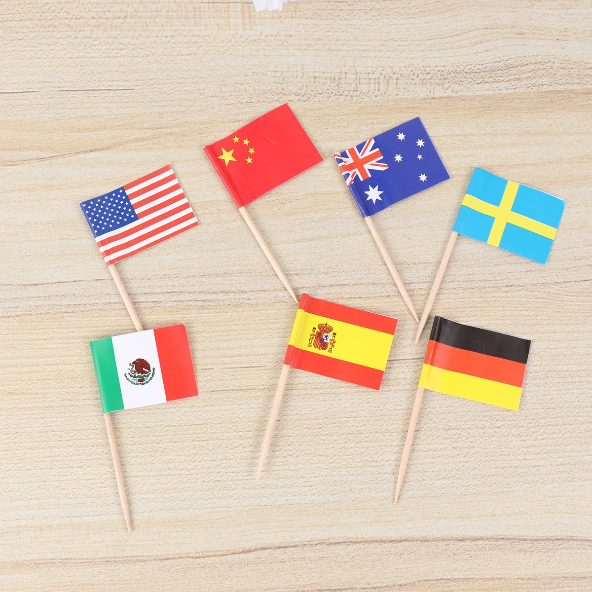 

100 Pcs National Flags Toothpicks Wooden Picks for Fruit Decorations Party Supplies