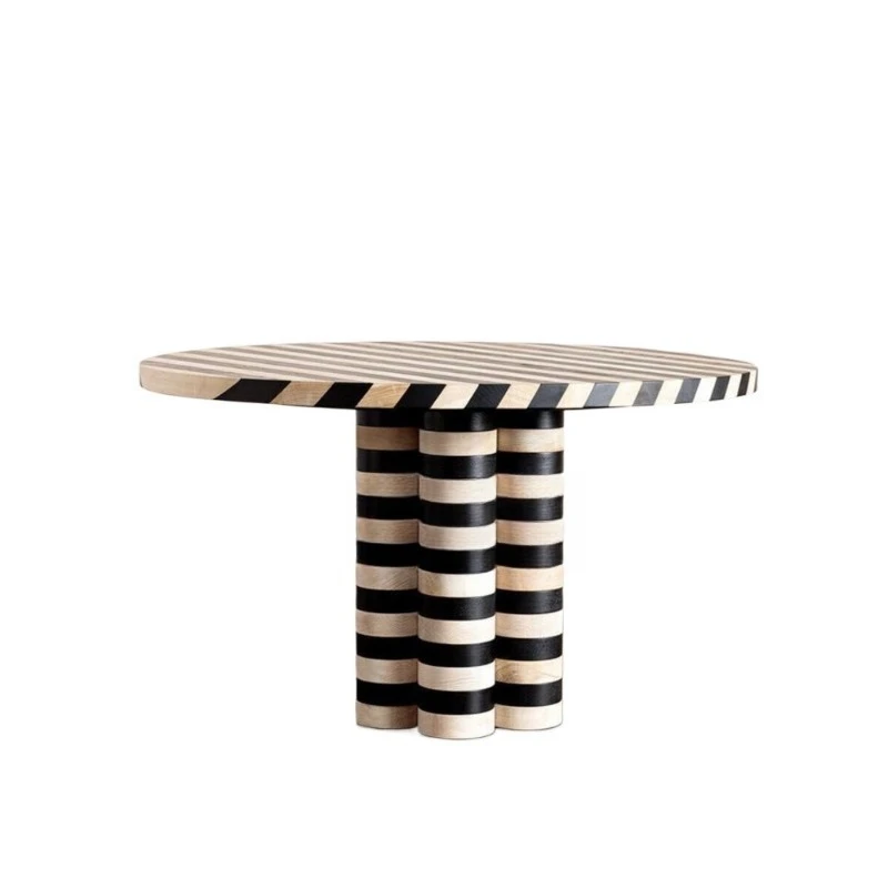 

Medieval retro round solid wood cream style dining table, Nordic retro minimalist wabi-sabi, artistic round dining table