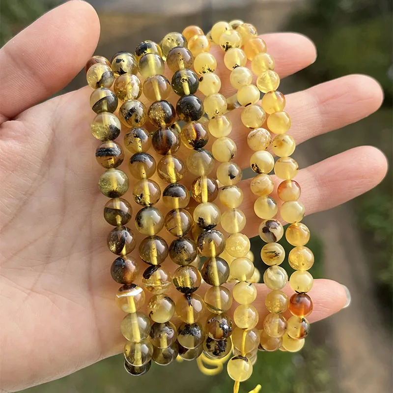 Yoowei 6mm-9mm Natural Amber Bracelet Genuine 108 Plant Beads Mala Meditation Buddhist Necklace New Scenery Ambar Jewelry Gift