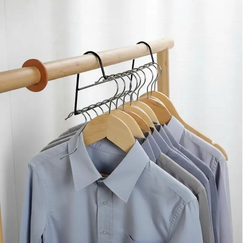 Space Saving Metal Iron Closet Hanger Organizer High Low Staggered Multi Function Wardrobe Clothes Hanger Rod Home