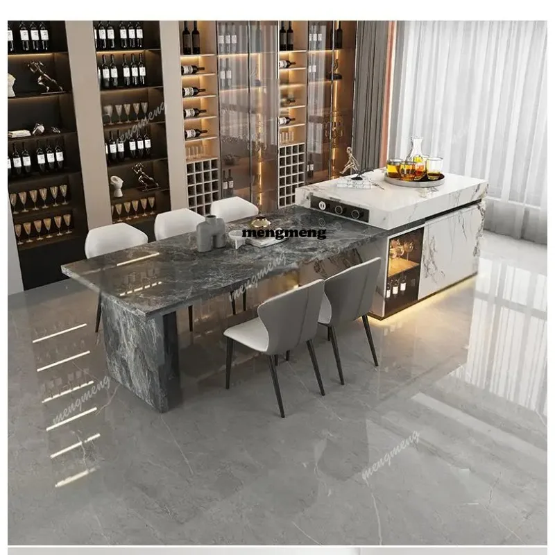 Marble Kitchen Island with Wine Cooler & Storage, Built-in Refrigerator Cabinet, Natural Stone Countertop, Kitchen Furniture