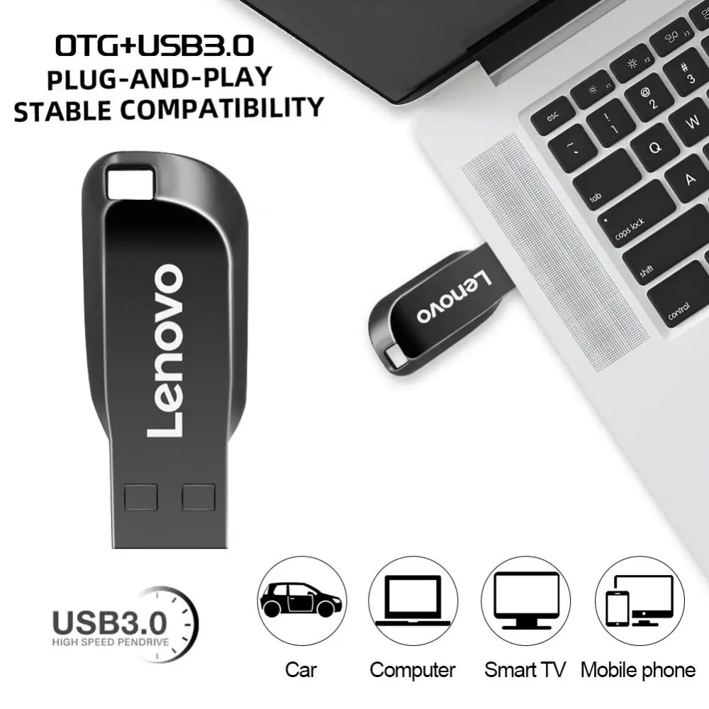 Lenovo 2TB 1TB USB Flash Drive 512GB High Speed Memory Stick Free Key Ring Pen Drive 128GB Creative Gifts Pendrive Silver U Disk