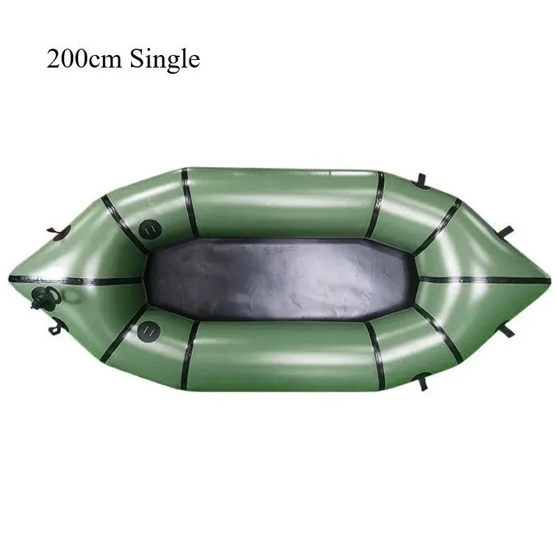 210D 420D Inflatable Kayak, Drop Stitch Hull 200cm Single Person Packraft, Outdoor Drifting Rowing Sport Boat for One Person