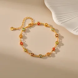 Bohemian Flower Bracelet for Women 18k Gold Plated Metal Edging Multicolour Crystal Ethnic Style Jewelry Accessories