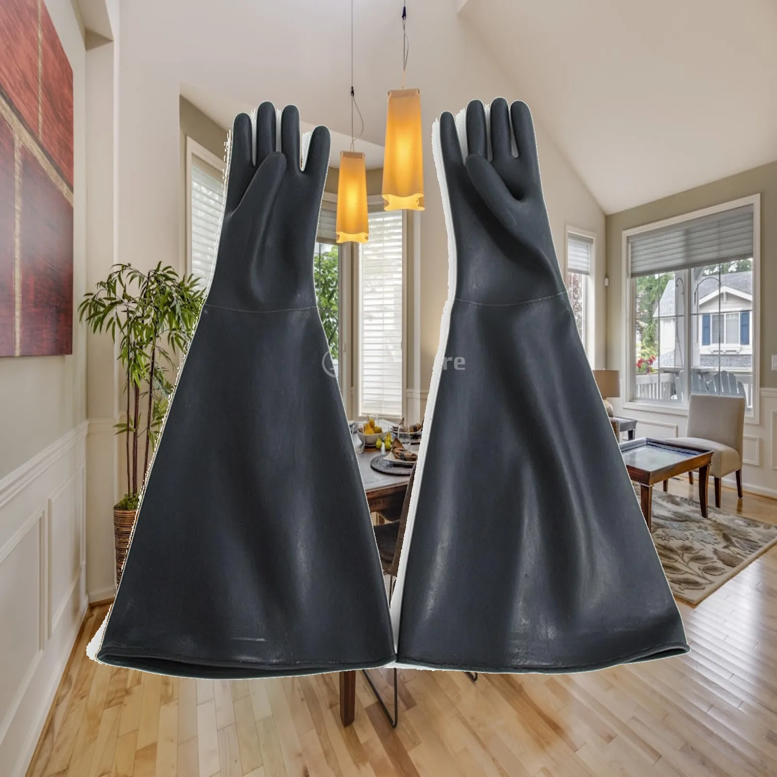 Long Cuff Rubber Work Gloves Anti Slip Sandblasting Gloves Heavy Duty Waterproof Hand Protection for Blasting Equipment Users
