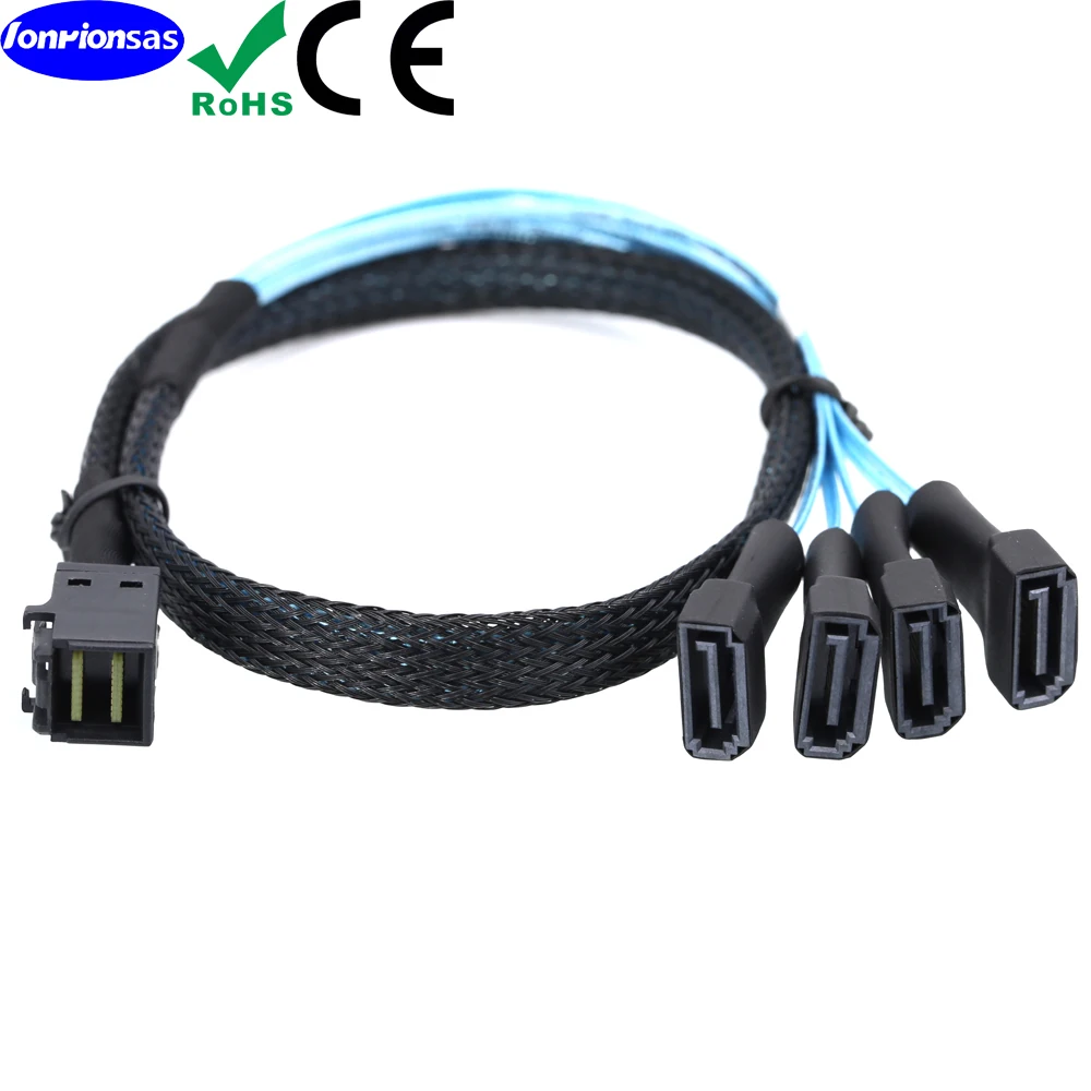 Lontion#Internal Mini SAS HD SFF-8643 Cord to 4 SATA 7P Male Server Cable