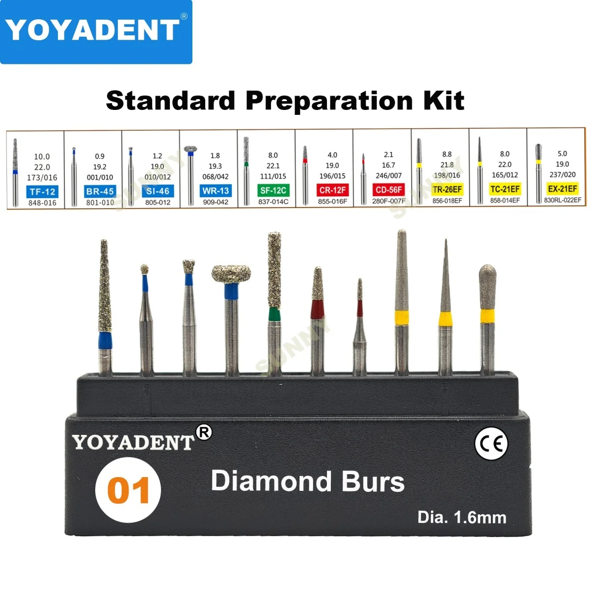 Dental Diamond Burs Kit Dentistry Strawberries Dental Burs for High Speed Turbines Dental Polishing Tools FG Dia.1.6mm 10pcs/Box
