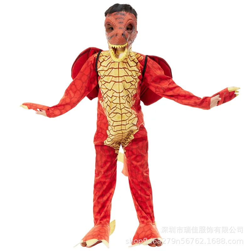 Children's Halloween Cosplay Costumes Boys T Rex Dragon Cosplay Jumpsuit Fancy Dress Outfit Kids Halloween Dinosaur Costume