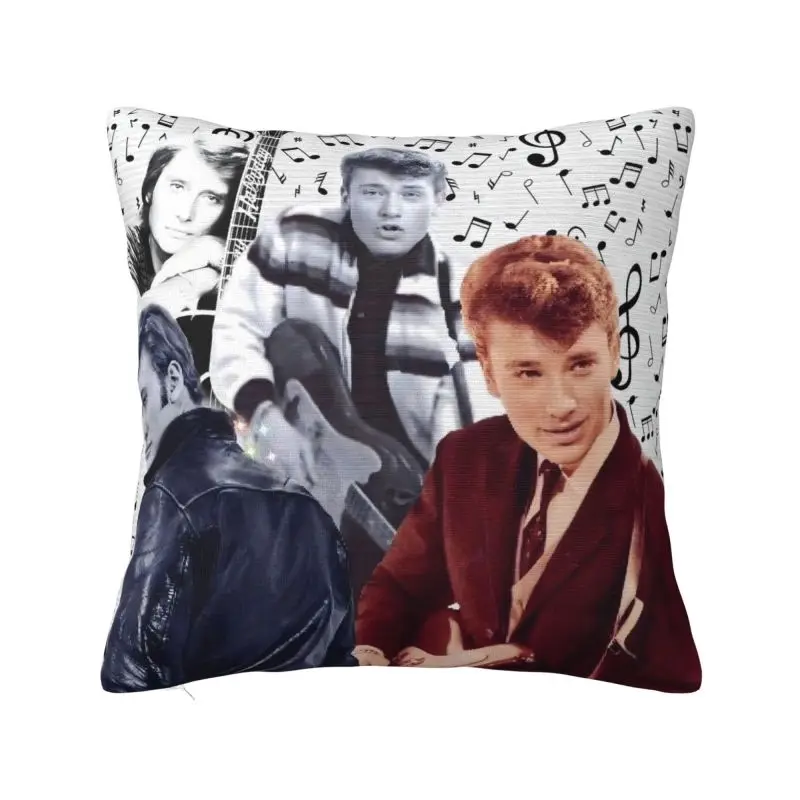 French Rock Music Johnny Hallyday Throw Pillow Case Home Decor Cute Cushions Cover For Sofa Car Seat Square Polyester Pillowcase