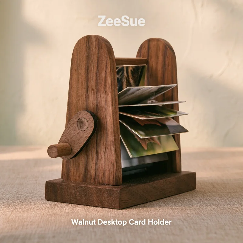 Hand Crank Wooden Music Box LED Light Up Flip Photo Album Black Walnut Custom Photo Book Keepsake Couple Gift