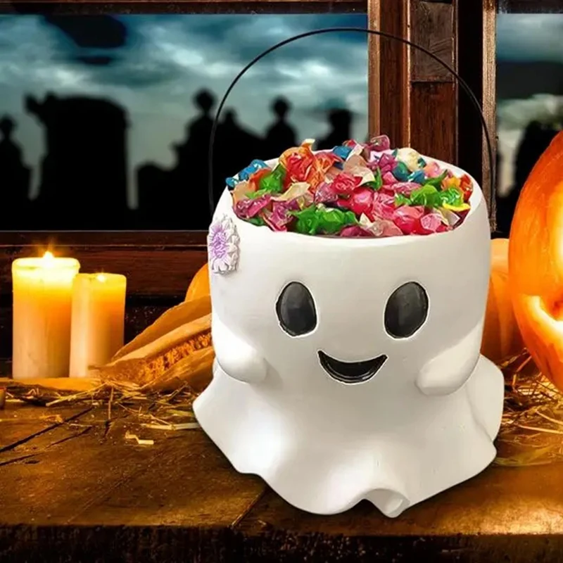 BEAU-Ghost Bucket Vase Halloween Ghost Treat Buckets Halloween Ghost Bucket Vase For Doorway Bedroom Living Room