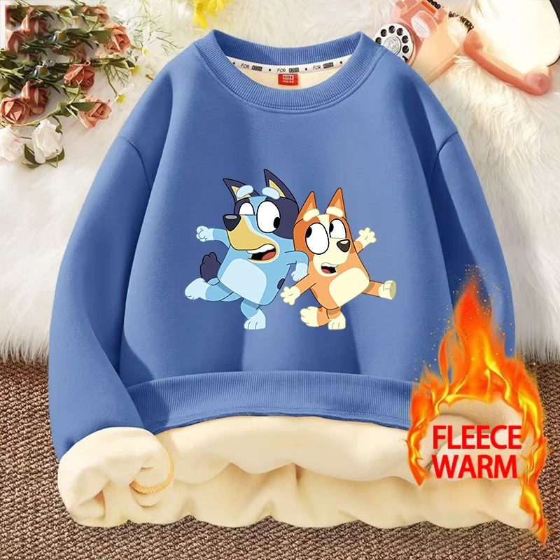 Blueys Toddler Girl Boys Sweatshirt Cartoon Crewneck Pullover Thickening Tshirt Kid Winter Long Sleeve Top Cartoon Clothes Gift