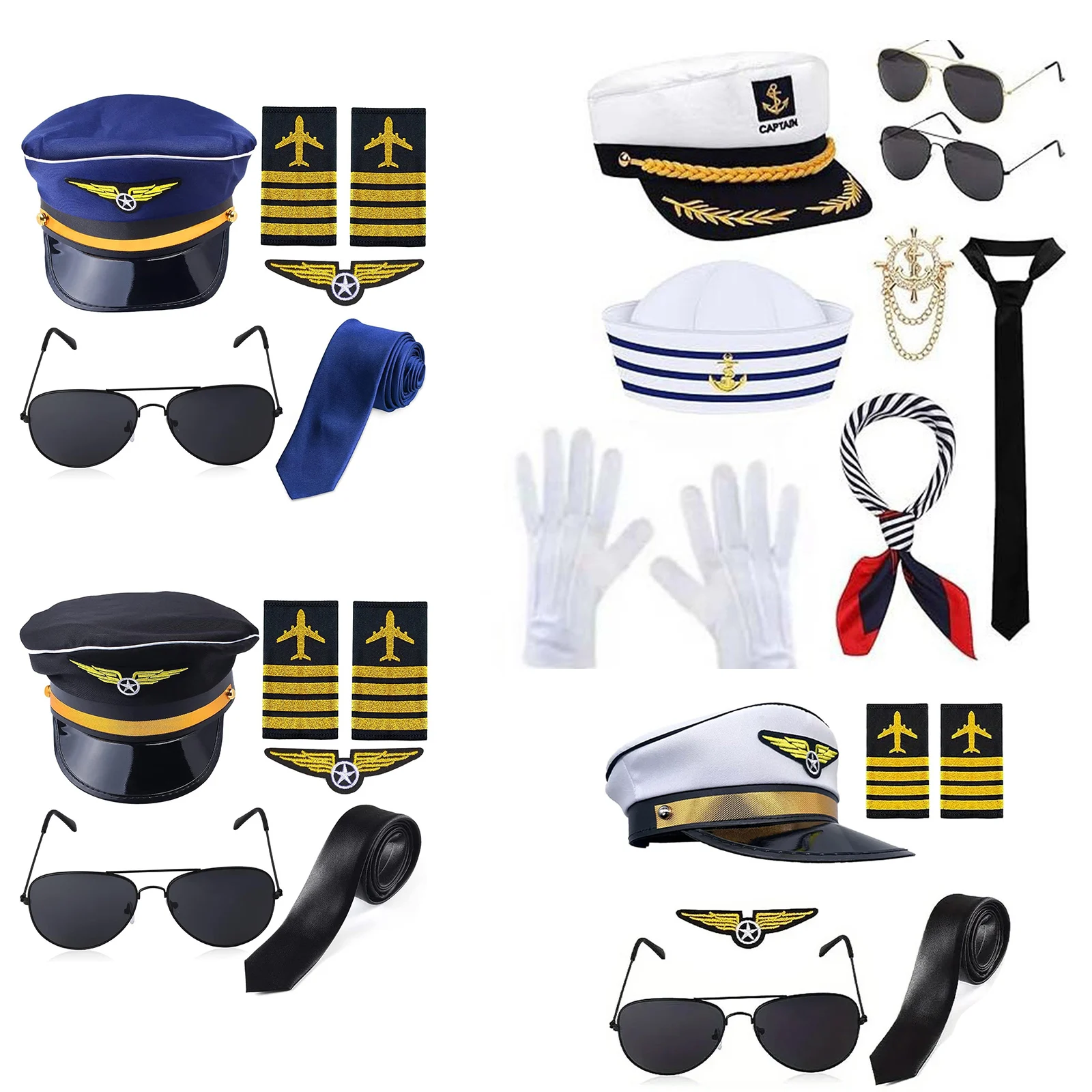 

Pilot Captain Costume Kit Aviation Pilot Captain Stewardess Cosplay Accessories Flight Attendant Costume Set Halloween Role Play