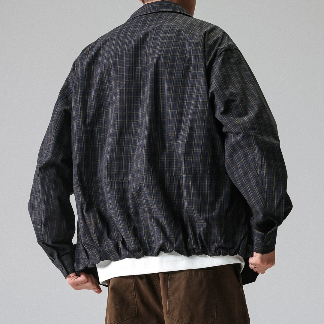 Japanese Vintage Plaid Long Sleeve Shirt Mens Loose Fit Spring Fall Trendy Casual Outerwear Korean Fashion Premium Cotton Coat