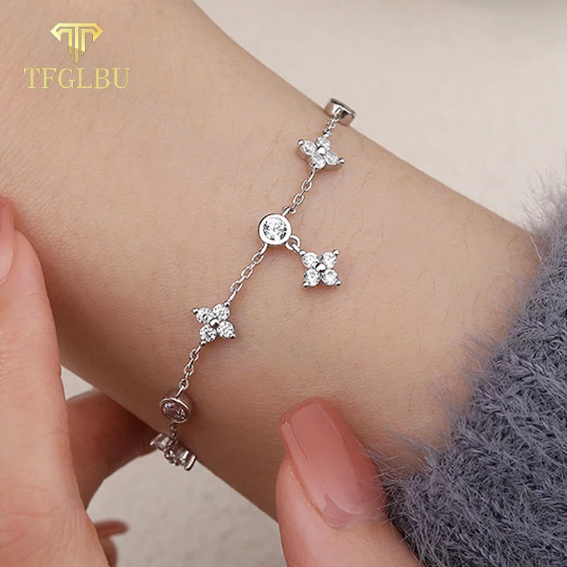 

TFGLBU новый милый браслет из муассанита для женщин, настоящее твердое серебро 925 пробы, 18 карат, элегантный подарок на свадьбу, день рождения, ювелирные изделия, оптовая продажа