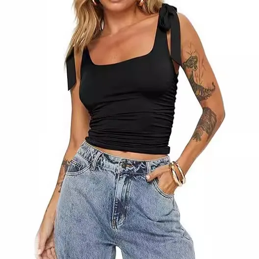 

Женский летний жилет с квадратным вырезом 2022, плиссированный топ без рукавов с открытыми бретелями, молочный шелк