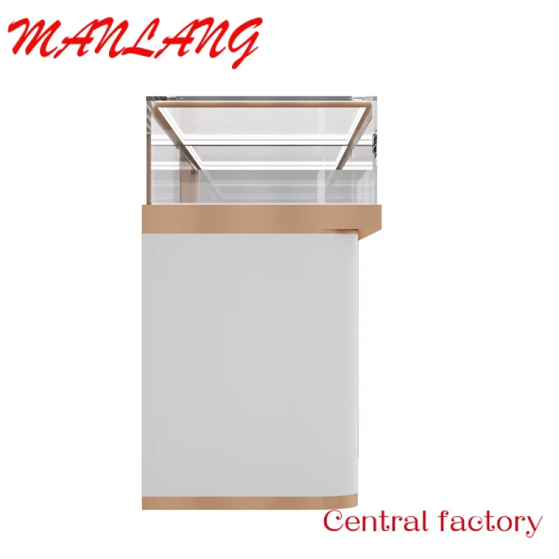 Custom  Custom logo and material stainless steel Wood paint 1 MOQ jewelry luxury kiosk for sale jewelry showcase display cabinet