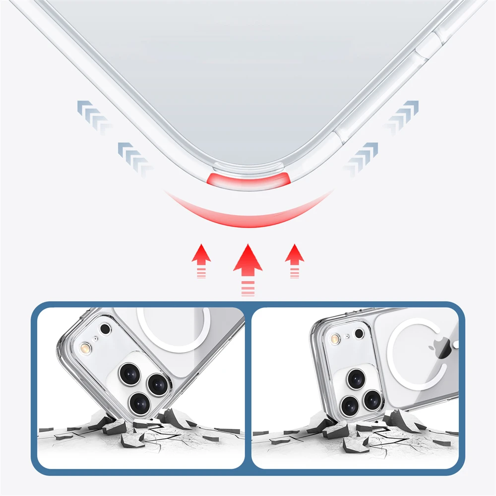حافظة مغناطيسية شفافة لهاتف آيفون 17 اير برو ماكس بلس لهاتف Magsafe شحن لاسلكي شفاف غطاء مقاوم للصدمات ملحقات الهاتف