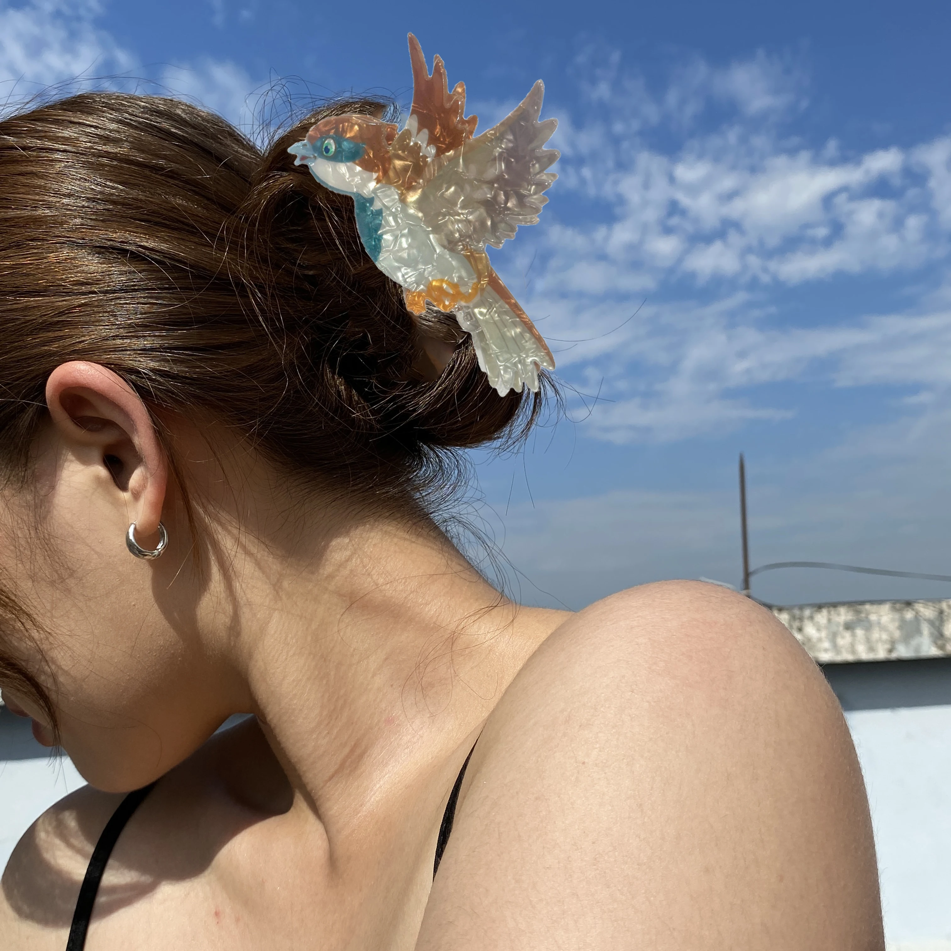 

Funny Oversize Colorful Parrot Sparrow Printed Shark Hair Clip Claw For Women Fashion Ponytail Hairpin Hair Accessories Tool