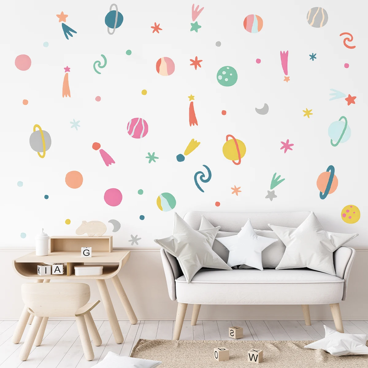 3Pcs Cartoon Shooting Star Planet Furniture Wall Stickers Home Decor Accessories Living Room Decoration Bedroom Kids Room Decals