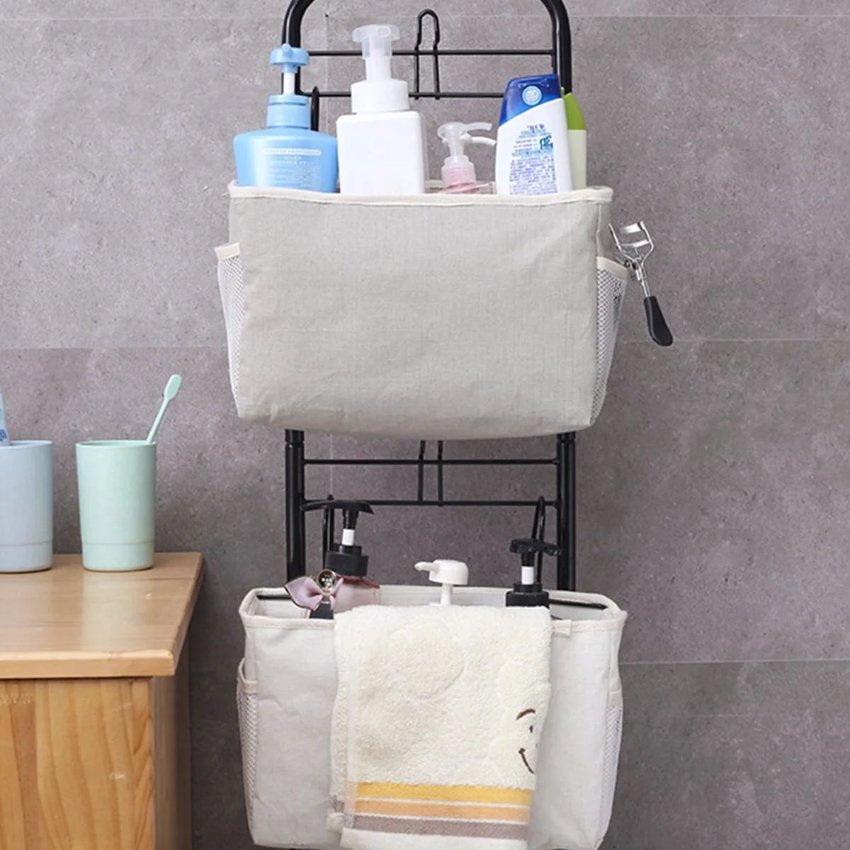 

Felt Fabric Bedside Storage Bag Grey Organizer for Dorm Car Bed Rails Large Capacity Phone Earphones Chargers Snacks Books