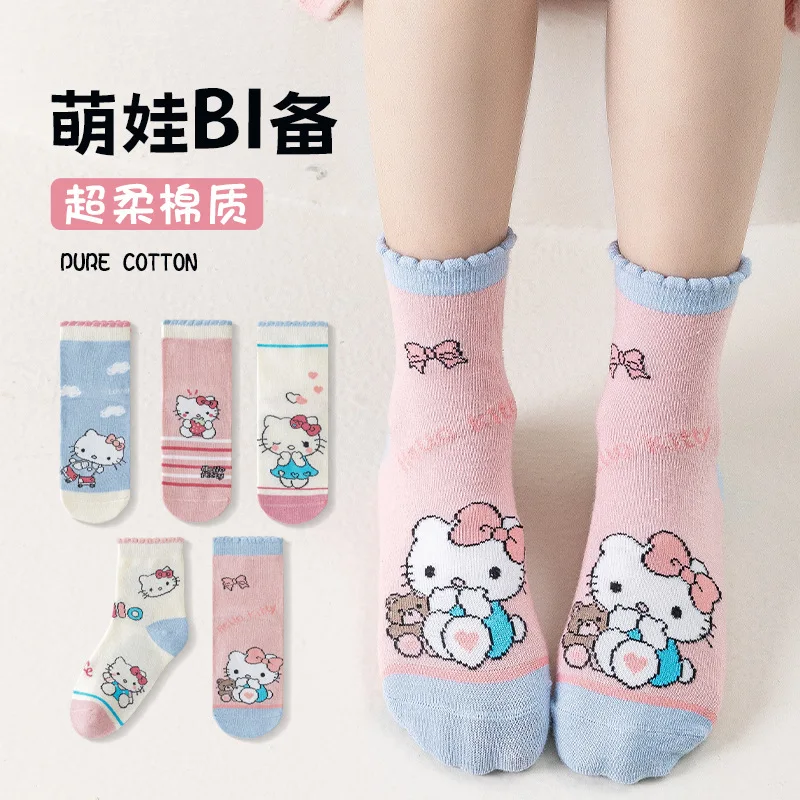 Kawaii سانريو مرحبا كيتي الجوارب أنيمي الجوارب Harajuku السفينة الجوارب خمسة أزواج من الكرتون لطيف الإناث المطبوعة جوارب قطنية بالجملة