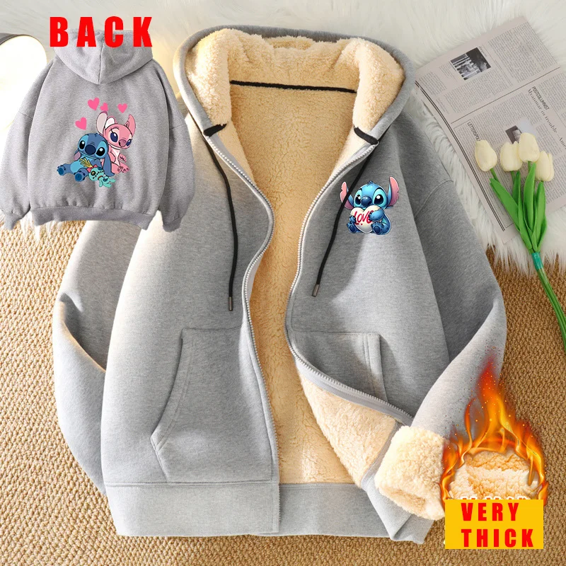 Stitch Disney felpe con cappuccio da donna con Zip felpa con cappuccio in pile invernale Pullover simpatico cartone animato capispalla femminile