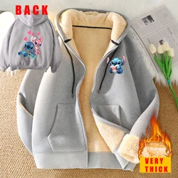 Stitch Disney felpe con cappuccio da donna con Zip felpa con cappuccio in pile invernale Pullover simpatico cartone animato capispalla femminile cappotto sportivo Streetwear